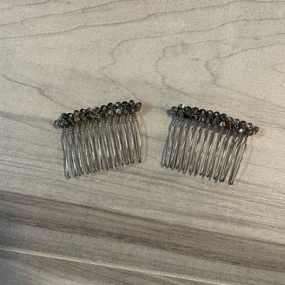 Accessories - Set Of 2 Silver Rhinestone Crystal Hair Combs, Headpiece, Wedding Accessories